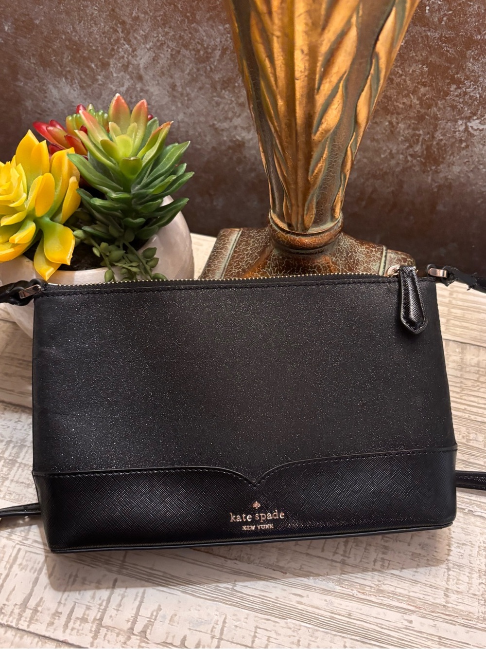 Like New ~ Kate Spade Black Saffiano Sparkle Crossbody Bag